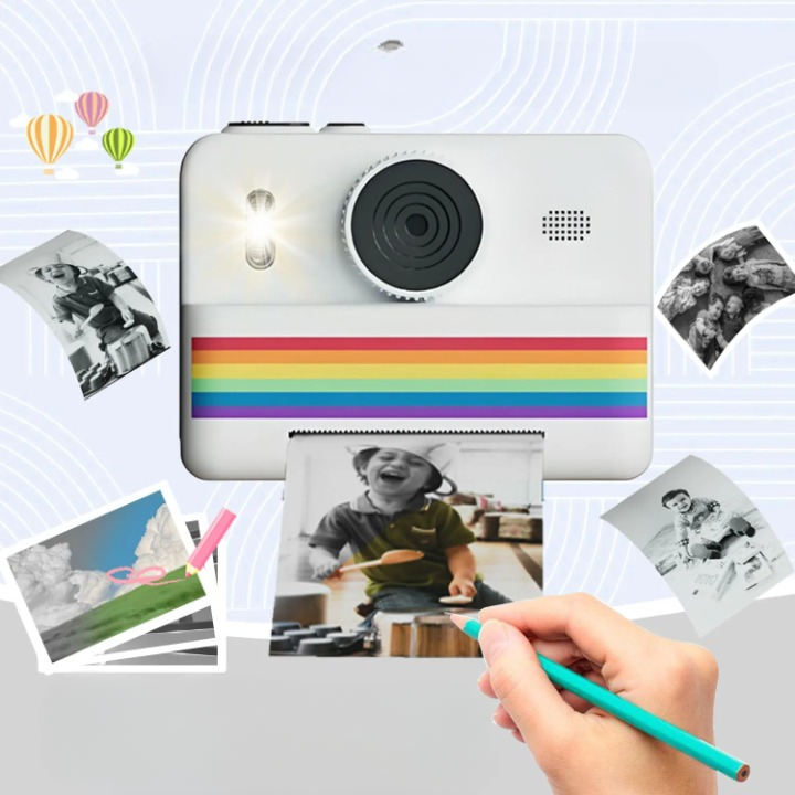 Photivie - Macchina fotografica istantanea per bambini + 3 rotoli di foto