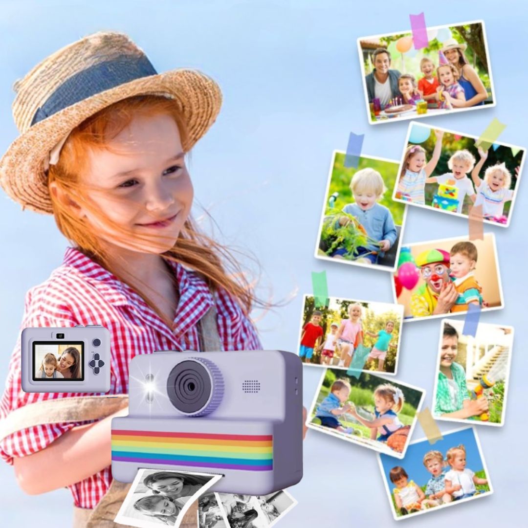Photivie - Macchina fotografica istantanea per bambini + 3 rotoli di foto