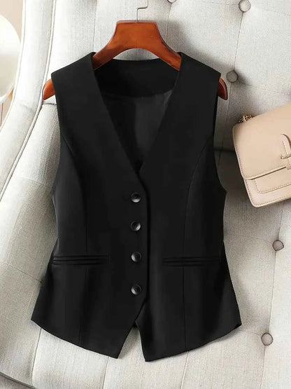 Elegante giacca da donna senza maniche con scollo a V – Gilet business Modern Fit