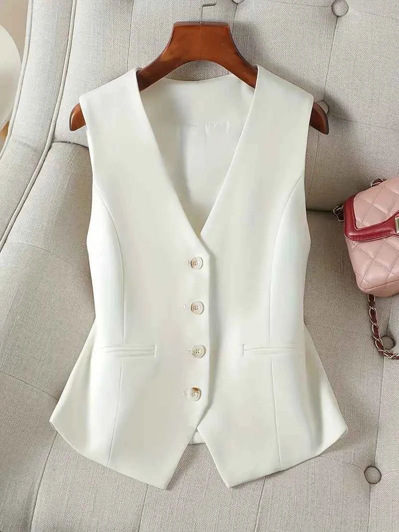 Elegante giacca da donna senza maniche con scollo a V – Gilet business Modern Fit