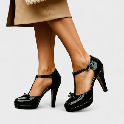Eleganti T-Strap Pumps con Fiocco – Classici Tacchi Alti per Donne