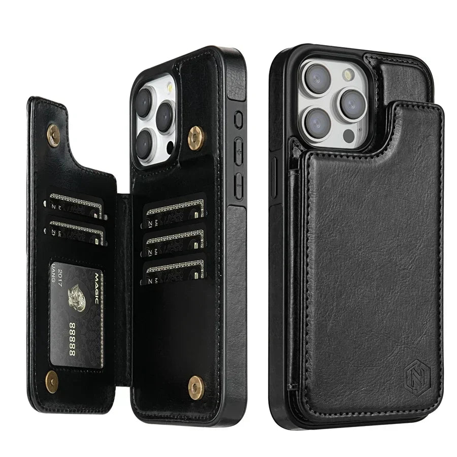 Magnoria - Borsa in pelle di lusso per smartphone con scomparti per carte, area foto e chiusura magnetica
