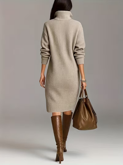 Elva - Abito camicia midi in morbida e comoda lana per donne, alla moda, con maniche lunghe e colletto a bottoni, ideale per la primavera