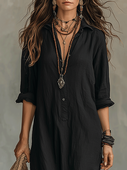 Abito maxi casual con bottoni per donne – Abito camicia morbido in stile Boho