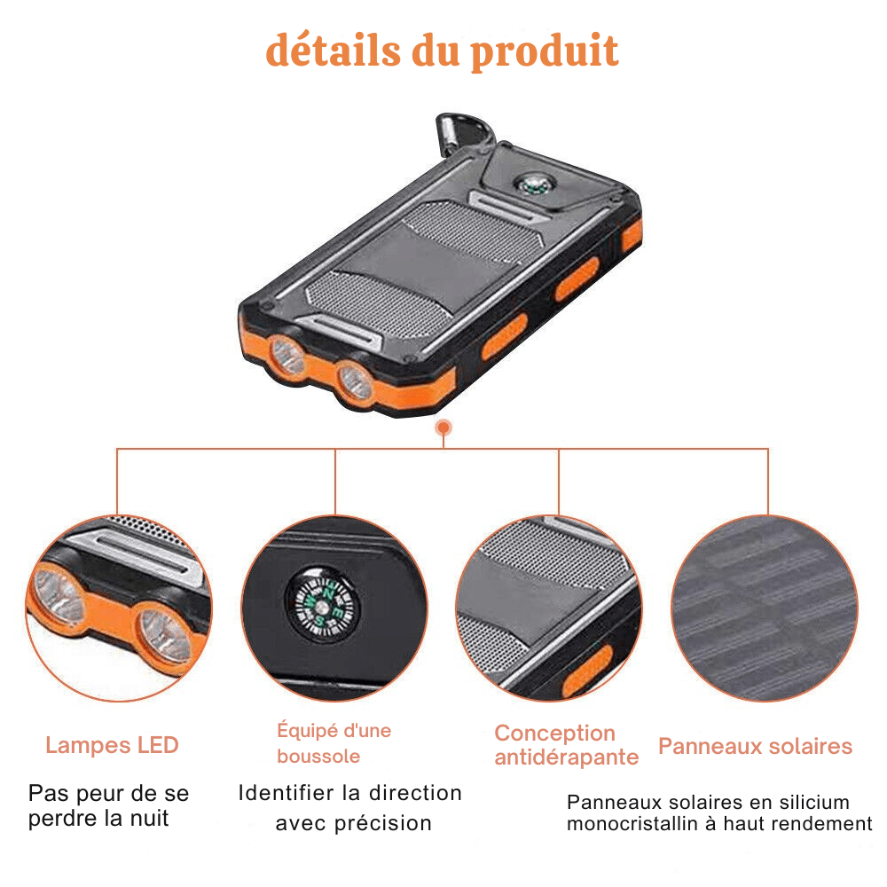 SolaMax - Batteria Solare 10 000 mAh – Impermeabile e Resistente agli Urti – Ricaricabile tramite Sole