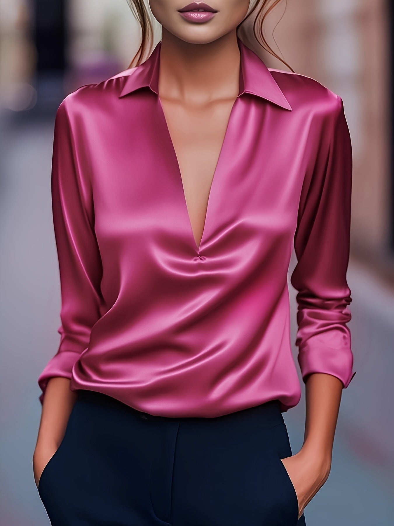 Océlysse - Blusa Elegante e Versatile con Effetto Satinato e Scollatura a V per Donne