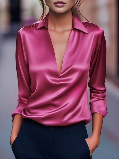 Océlysse - Blusa Elegante e Versatile con Effetto Satinato e Scollatura a V per Donne