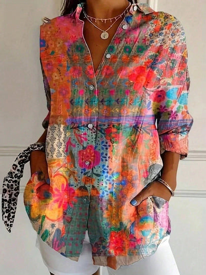 Blusa floreale leggera per donne – Camicia a maniche lunghe colorata ed elegante