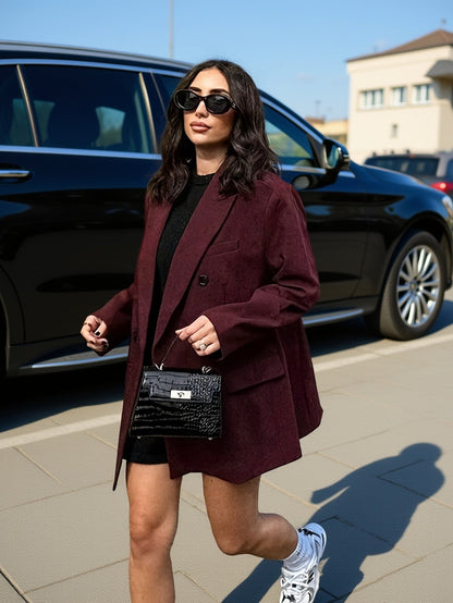 Iréva - Blazer Oversize Classico Bordeaux per Donne – Giacca di Transizione