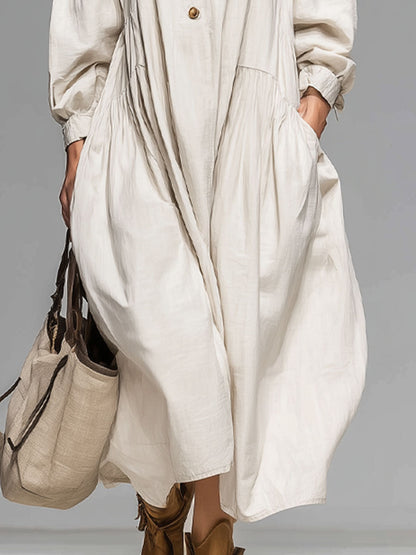 Abito midi con bottoni per donna – Vestito boho morbido con maniche a palloncino e tasche pratiche