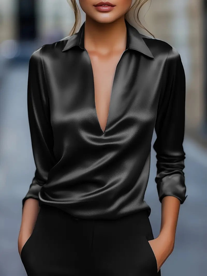 Océlysse - Blusa Elegante e Versatile con Effetto Satinato e Scollatura a V per Donne