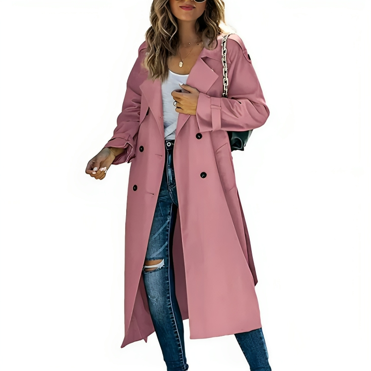 Elegante trench lungo con cintura per donne – Cappotto di transizione senza tempo con taglio classico