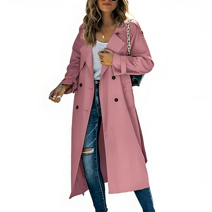 Elegante trench lungo con cintura per donne – Cappotto di transizione senza tempo con taglio classico