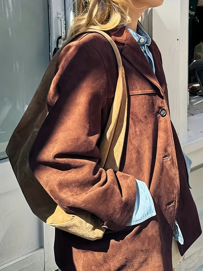 Maïwen - Giacca di Transizione Vintage in Suede per Donne con Bottoni