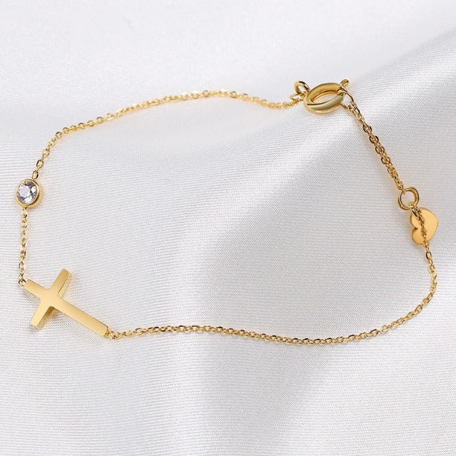 Bracciale elegante con pendente a croce e zirconia – Gioielli raffinati per donne
