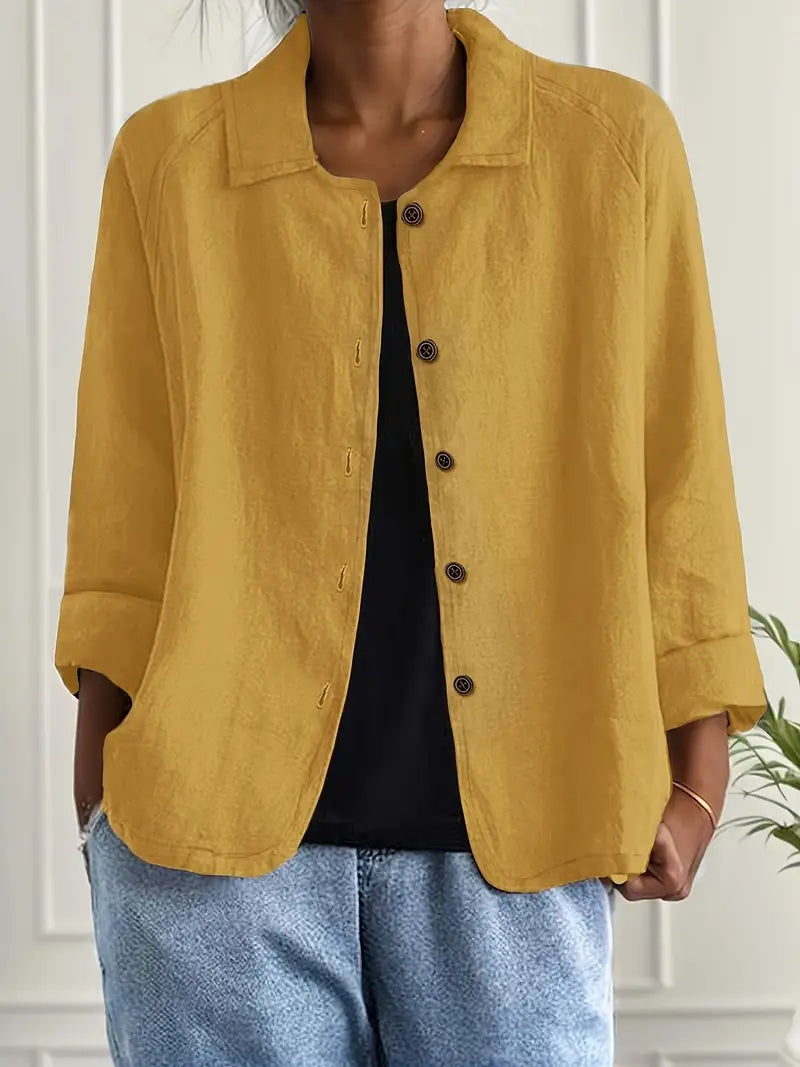 Blusa leggera in lino con bottoni e taglio morbido per donne – Traspirante ed Elegante