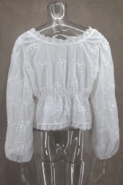 Joséphine - Blusa Primavera Bohemien Romantica in Pizzo con Maniche Lunghe e Dettagli Floreali per Donne