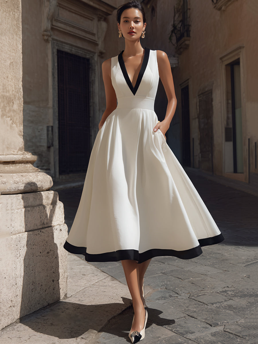 abito midi donna con scollo a V