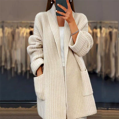 Azurine - Comodo gilet oversize in maglia di lunghezza midi per la primavera con tasche