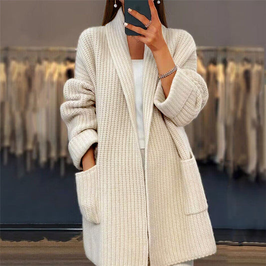 Azurine - Comodo gilet oversize in maglia di lunghezza midi per la primavera con tasche