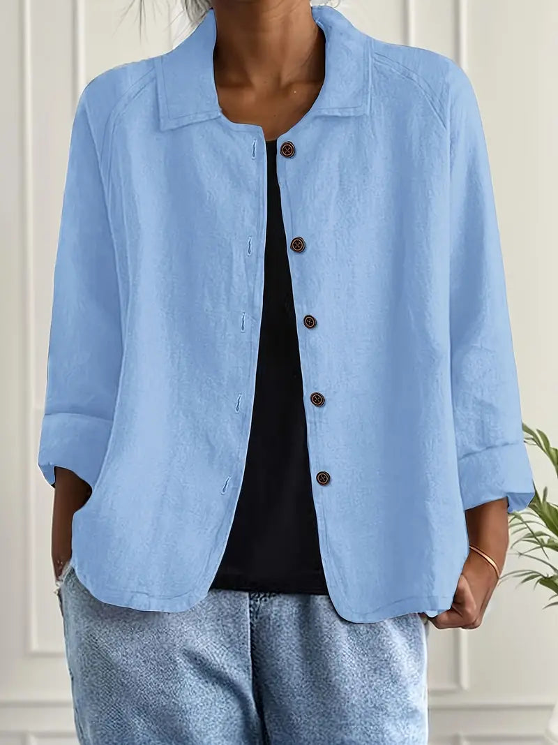 Blusa leggera in lino con bottoni e taglio morbido per donne – Traspirante ed Elegante