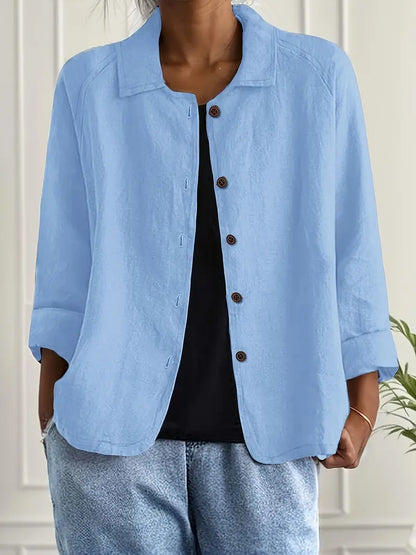 Blusa leggera in lino con bottoni e taglio morbido per donne – Traspirante ed Elegante