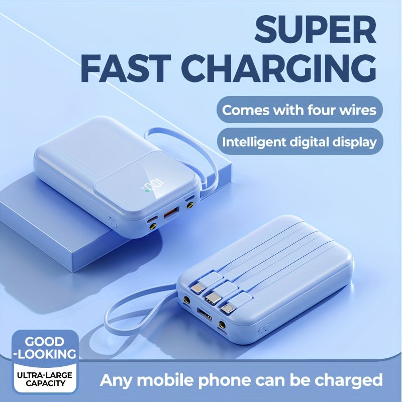 Powerbank compatta da 10000mAh con 4 cavi integrati – Caricabatterie veloce con display digitale