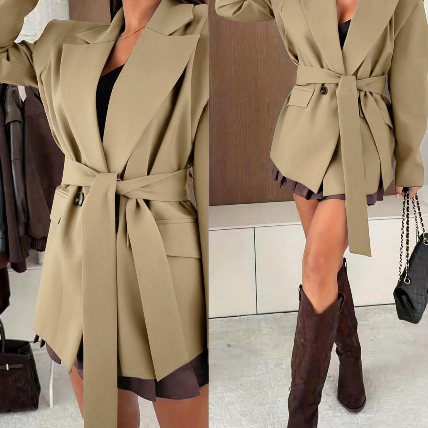 Auréva - Blazer primaverile elegante con spalle accentuate e cintura per una silhouette femminile