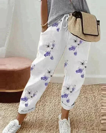 Pantaloni estivi casual con stampa e vita elastica – Pantaloni comodi per il tempo libero da donna
