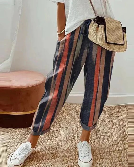 Pantaloni estivi casual con stampa e vita elastica – Pantaloni comodi per il tempo libero da donna