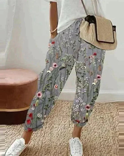 Pantaloni estivi casual con stampa e vita elastica – Pantaloni comodi per il tempo libero per donne