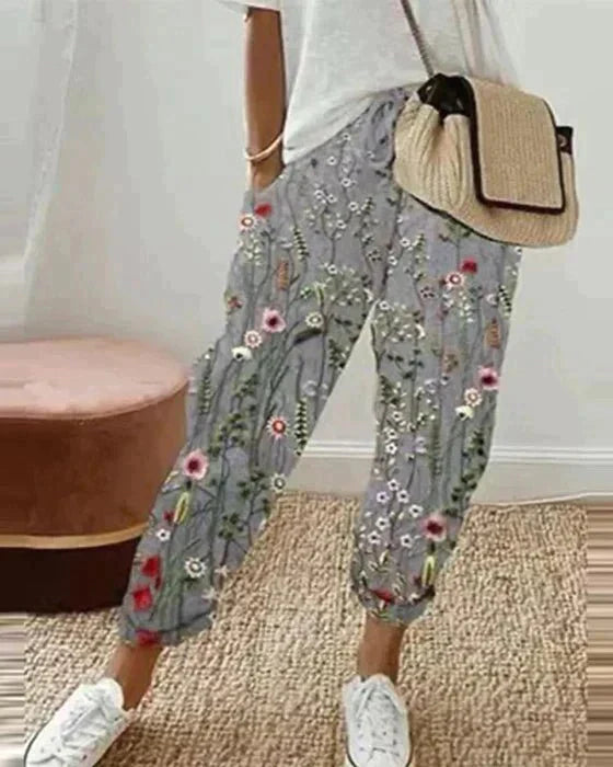 Pantaloni estivi casual con stampa e vita elastica – Pantaloni comodi per il tempo libero da donna
