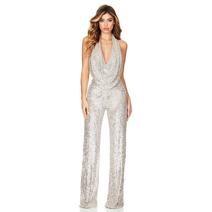 Elegante tuta con paillettes e collo all'americana per donne – Look glamour per feste e serate