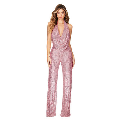 Elegante tuta con paillettes e collo all'americana per donne – Look glamour per feste e serate