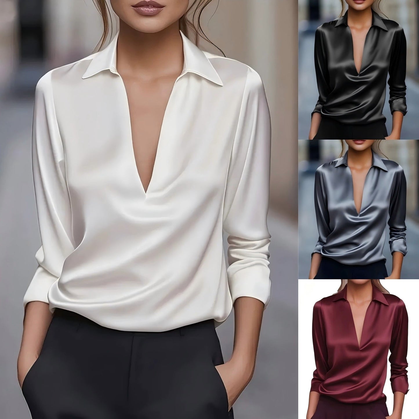 Océlysse - Blusa Elegante e Versatile con Effetto Satinato e Scollatura a V per Donne