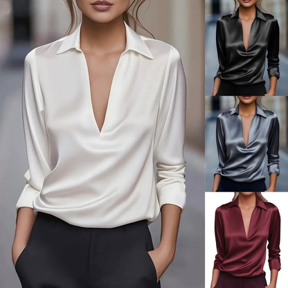 Océlysse - Blusa Elegante e Versatile con Effetto Satinato e Scollatura a V per Donne