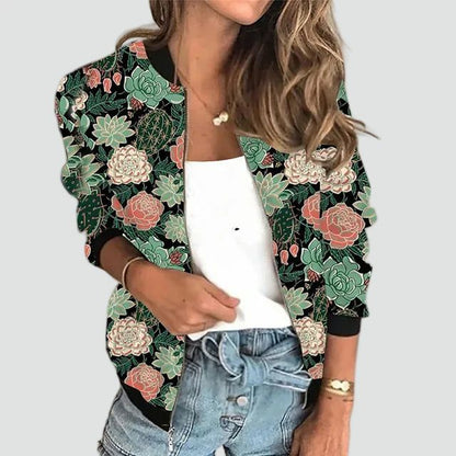 Giacca bomber floreale per donne con stampa – Giacca leggera per il tempo libero, elegante e versatile