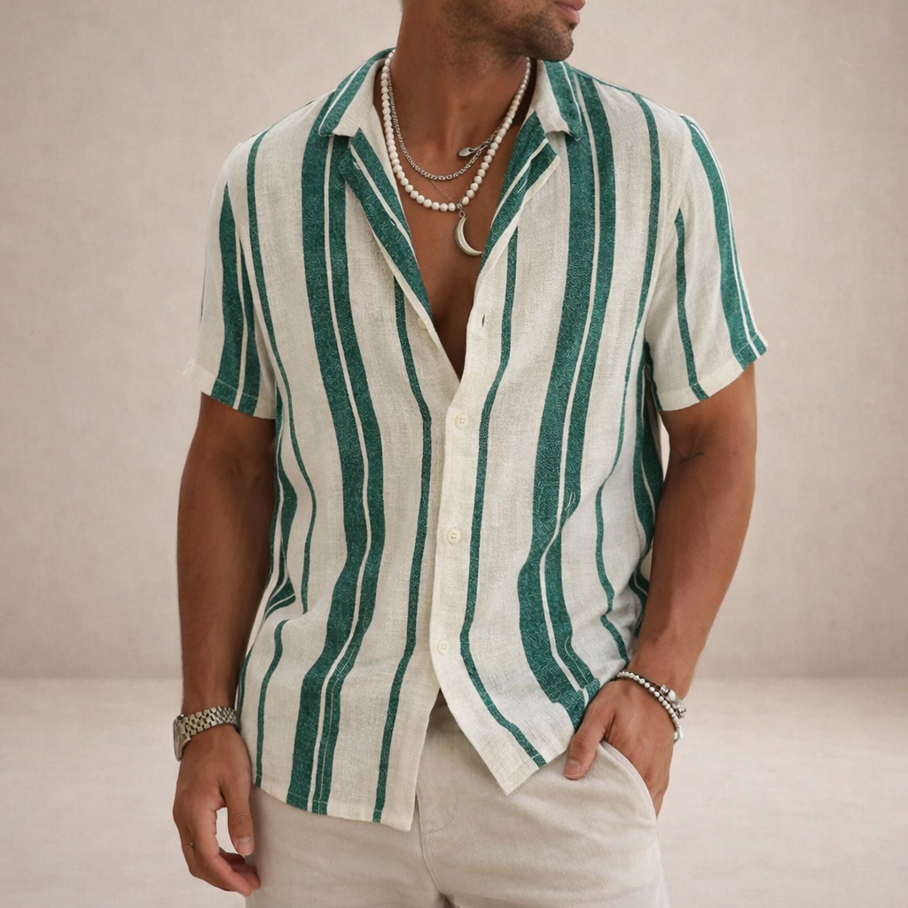 Camicia a maniche corte a righe per uomo – Camicia estiva leggera con vestibilità comoda