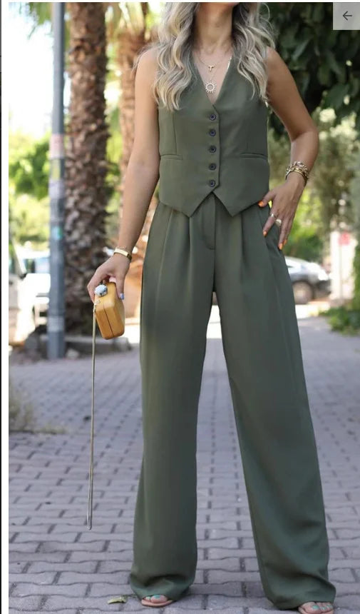 Lioréa - Completo primaverile in due pezzi per donne: Gilet e pantaloni a vita alta | Stile casual e professionale