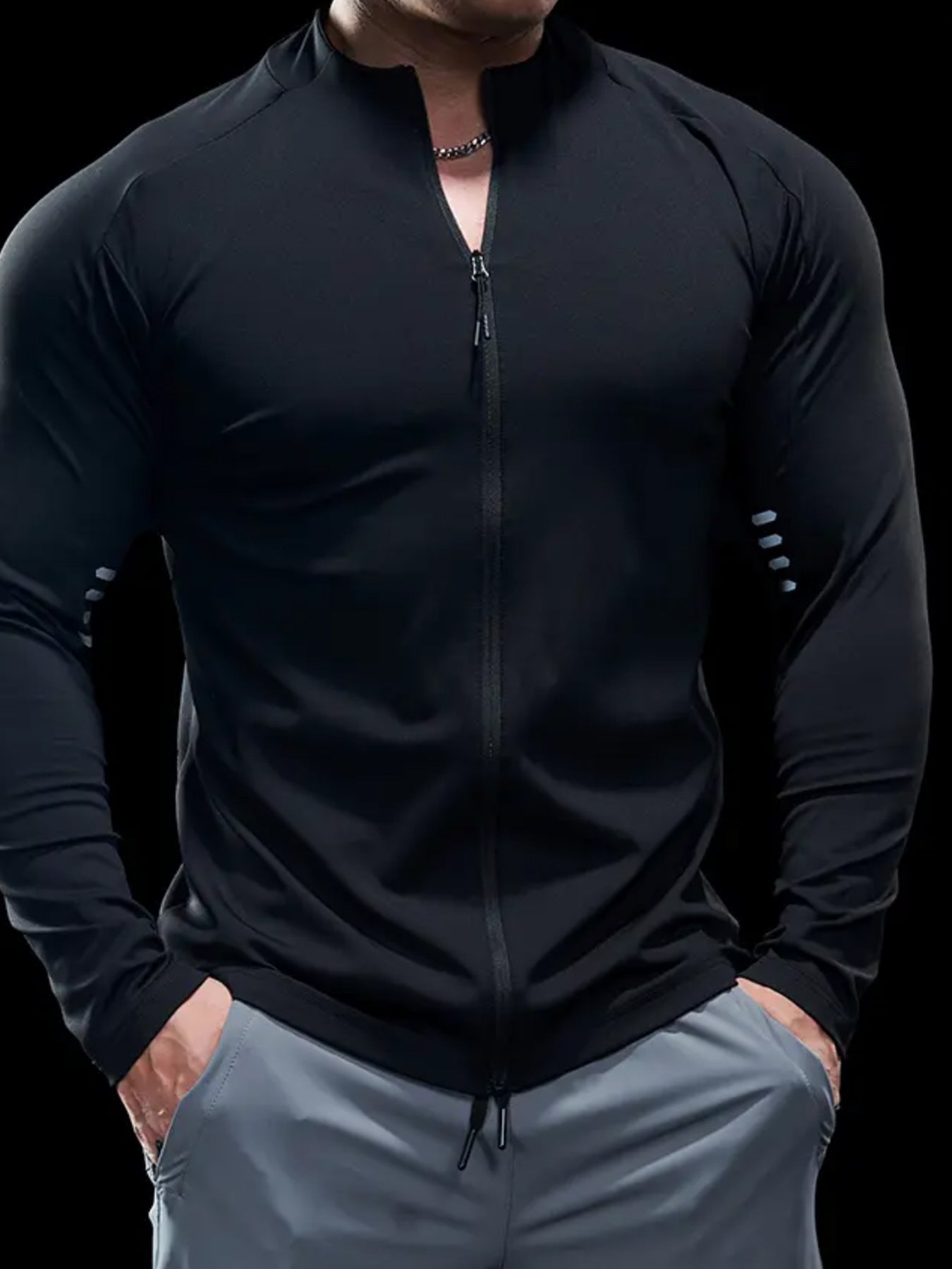 Maëlric - Giacca sportiva SmoothBlend con materiale ad asciugatura rapida per corsa e fitness con colletto a zip