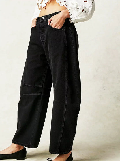 Jeans Stampati Trendy per Donne – Pantaloni Baggy in Denim con Vita Alta