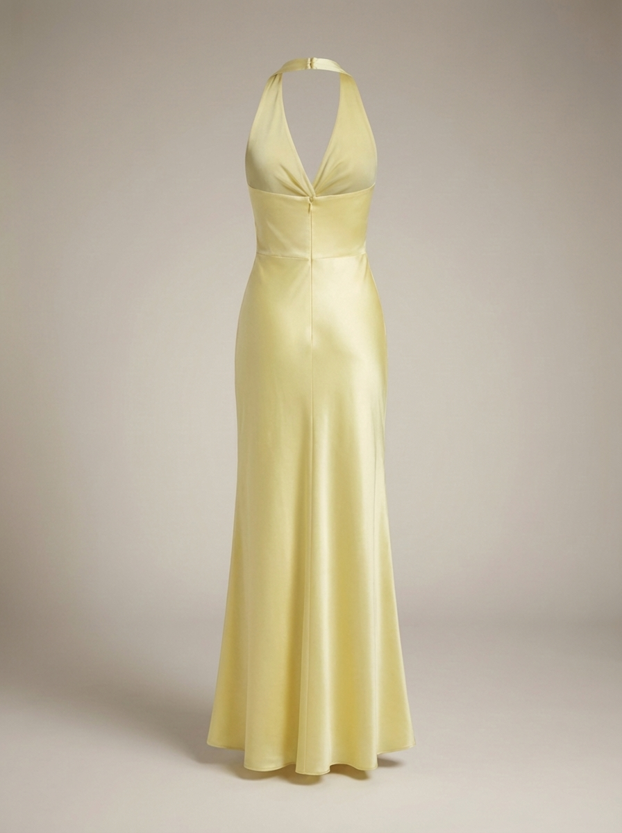 Elegante maxigonna con scollo a halter per donne – Abito da sera in satin con dettaglio twist e silhouette fluida