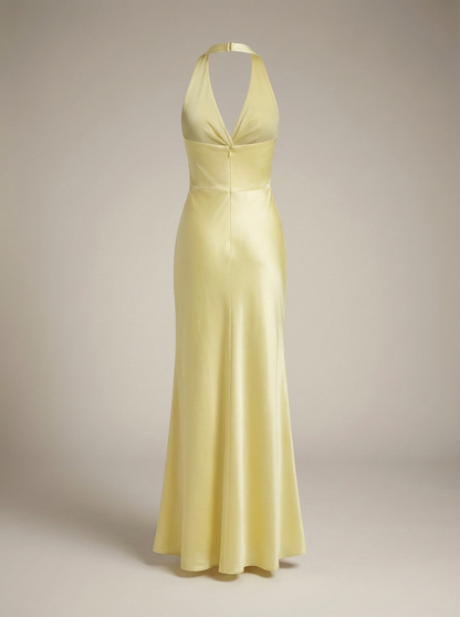 Elegante maxigonna con scollo a halter per donne – Abito da sera in satin con dettaglio twist e silhouette fluida