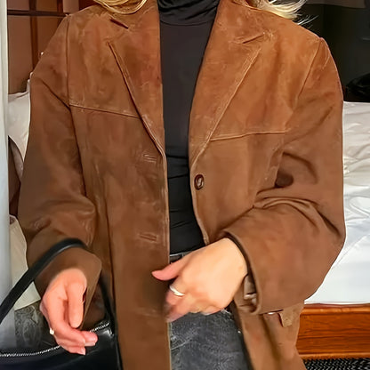 Maïwen - Giacca di Transizione Vintage in Suede per Donne con Bottoni