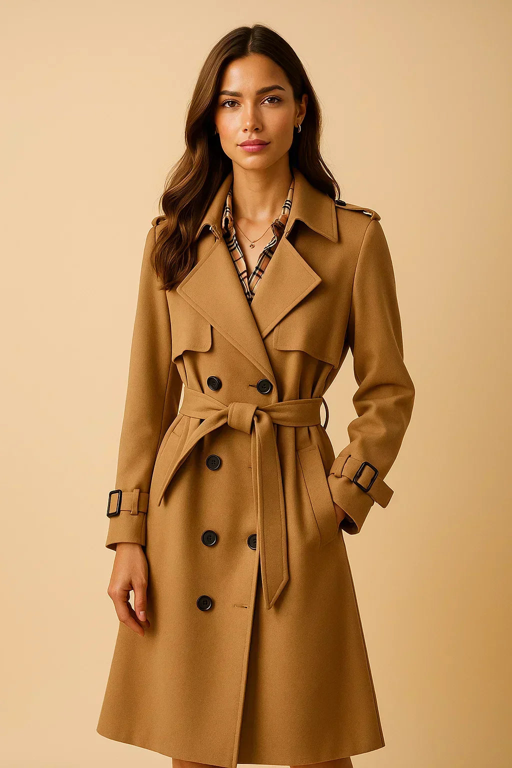 Syléa - Trench coat senza tempo e indispensabile con chiusura a doppio bottone e fodera stampata