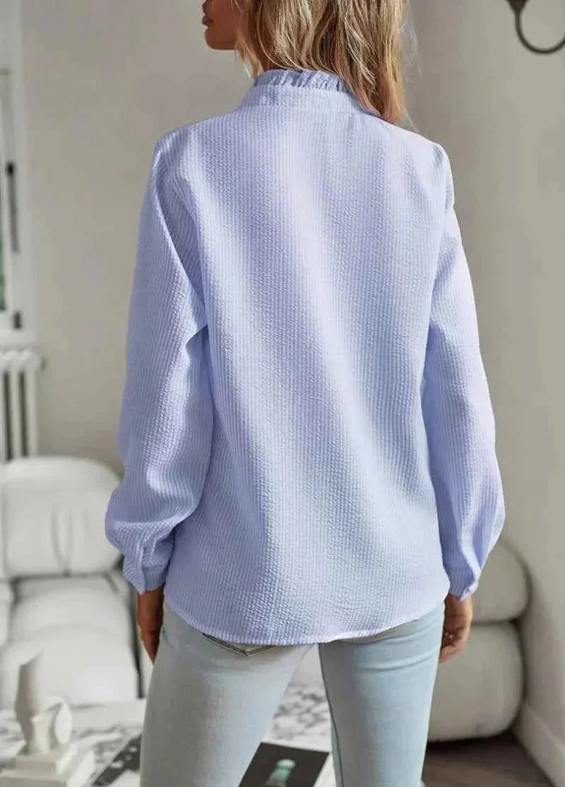 Elegante Blusa con Rouches e Motivo Strutturato – Leggera Blusa a Maniche Lunghe per Donne