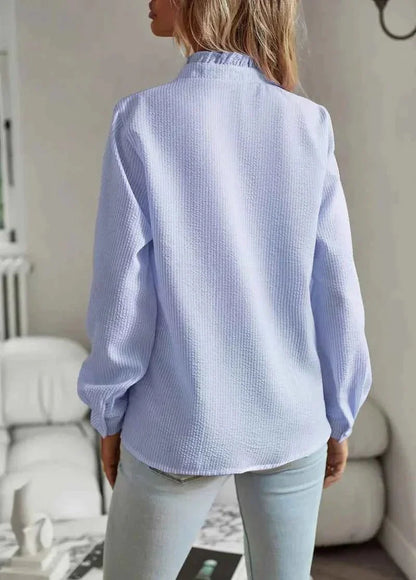 Elegante Blusa con Rouches e Motivo Strutturato – Leggera Blusa a Maniche Lunghe per Donne