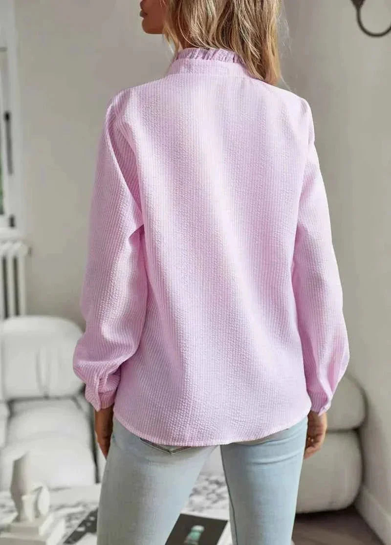 Elegante Blusa con Rouches e Motivo Strutturato – Leggera Blusa a Maniche Lunghe per Donne
