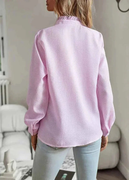 Elegante Blusa con Rouches e Motivo Strutturato – Leggera Blusa a Maniche Lunghe per Donne