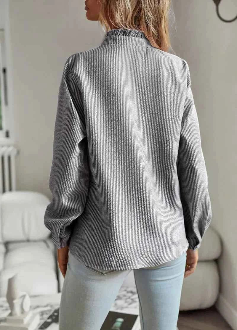 Elegante Blusa con Rouches e Motivo Strutturato – Leggera Blusa a Maniche Lunghe per Donne
